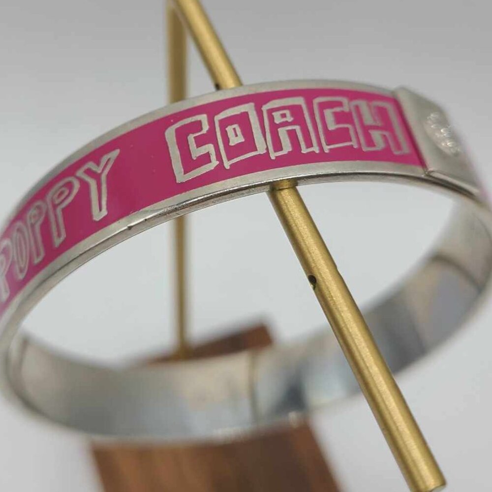 Coach Pink Enamel Poppy Logo Bangle Bracelet